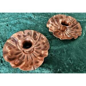 Gregorian Copper Candle Holder Set Flower Floral Edge Petals 4”signed